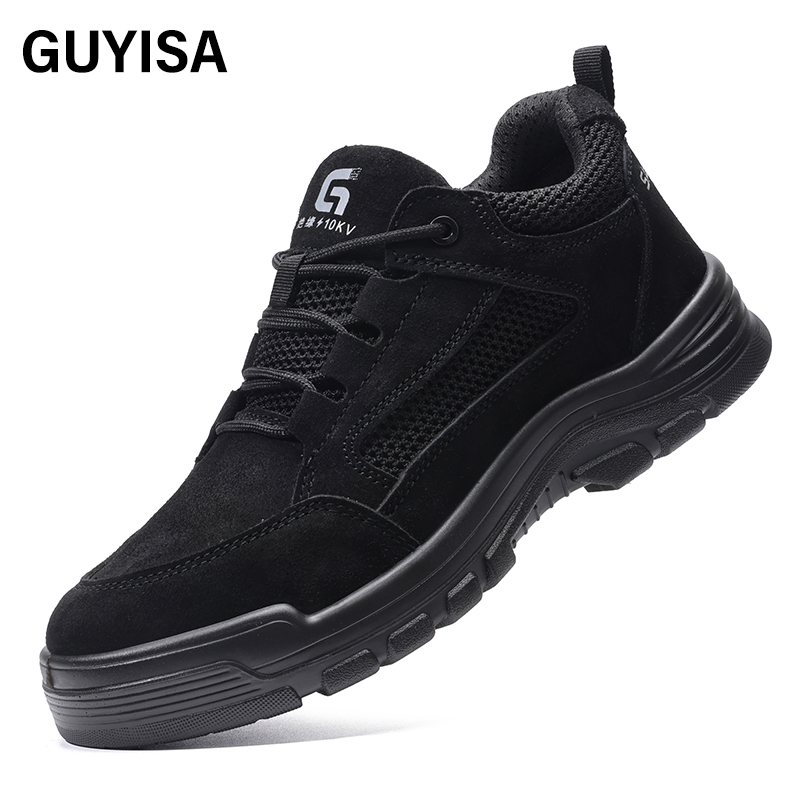 GUYISA  Black up - to - standard plastic toe cap insulating 10KV anti - smashing anti - piercing safety shoes