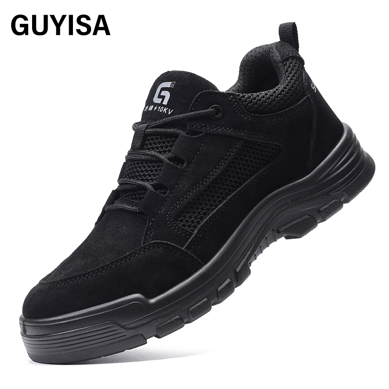 GUYISA  Black up - to - standard plastic toe cap insulating 10KV anti - smashing anti - piercing safety shoes