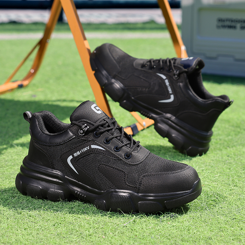 GUYISA  Insulated 10KV compliant plastic toe cap black anti - smash and anti - pierce safety shoes