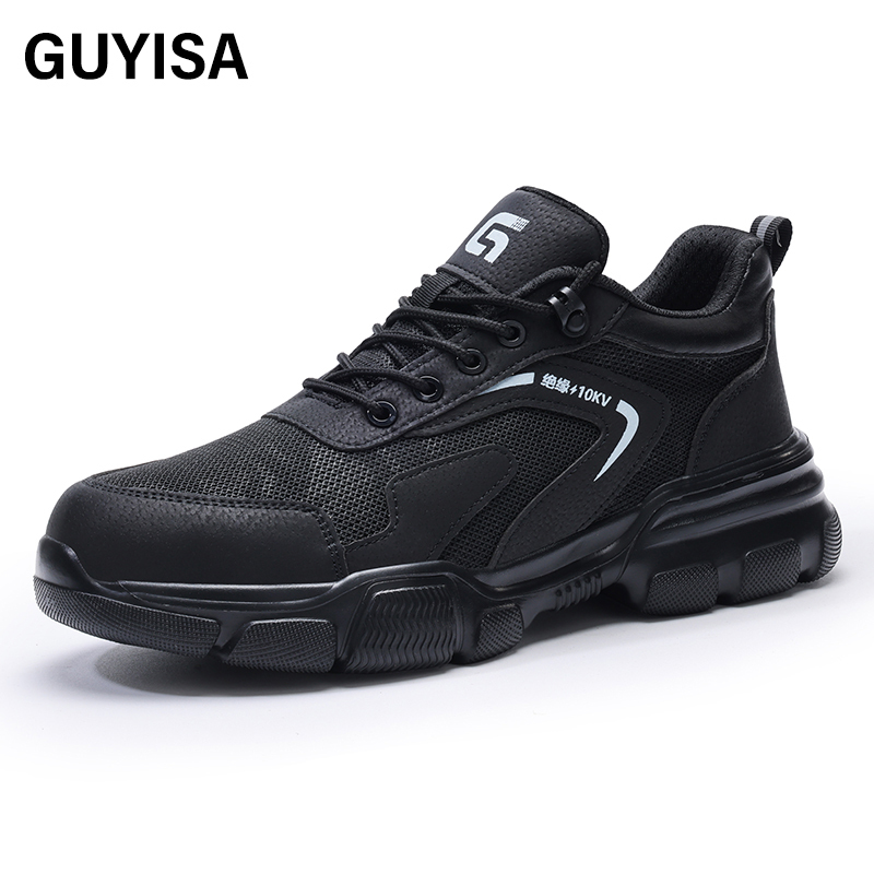 GUYISA  Insulated 10KV compliant plastic toe cap black anti - smash and anti - pierce safety shoes