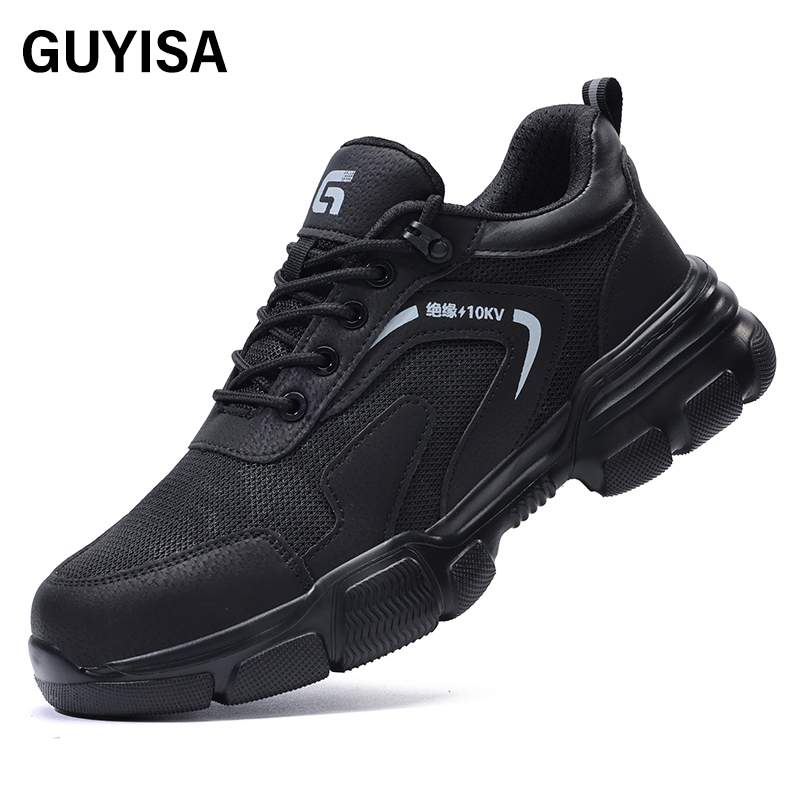 GUYISA  Insulated 10KV compliant plastic toe cap black anti - smash and anti - pierce safety shoes