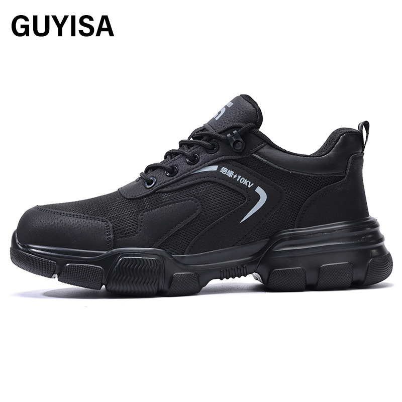 GUYISA  Insulated 10KV compliant plastic toe cap black anti - smash and anti - pierce safety shoes