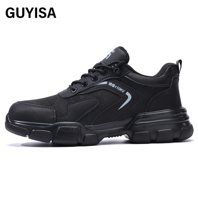 GUYISA  Insulated 10KV compliant plastic toe cap black anti - smash and anti - pierce safety shoes