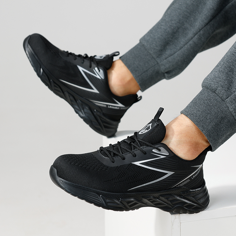 GUYISA  Black flying woven fabric European standard steel toe cap anti - smashing and anti - piercing safety shoes