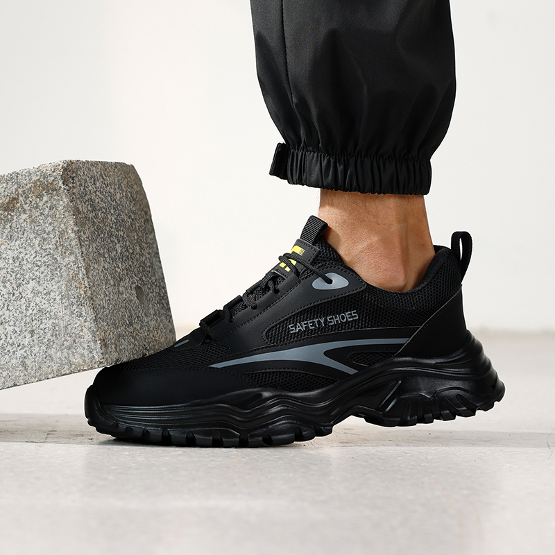 GUYISA  Black sports series European standard steel toe anti - smash anti - pierce foot protection shoes