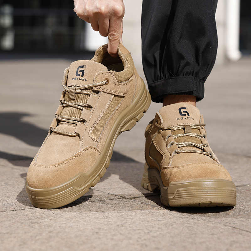 GUYISA  Brown up - to - standard plastic toe cap 10KV insulated anti - smash anti - pierce foot protection shoes