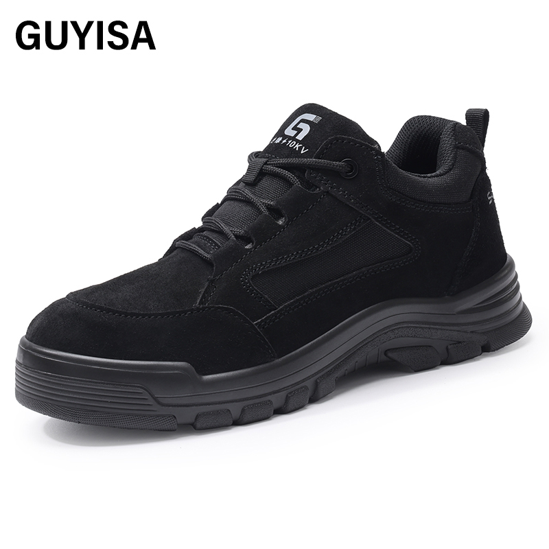 GUYISA   Black suede up - to - standard plastic toe cap 10KV insulated anti - smash anti - pierce foot protection shoes）