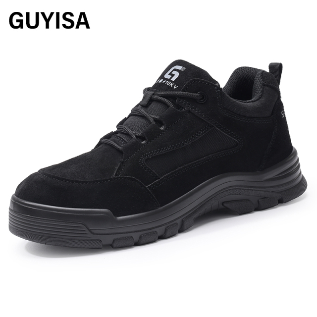 GUYISA   Black suede up - to - standard plastic toe cap 10KV insulated anti - smash anti - pierce foot protection shoes）