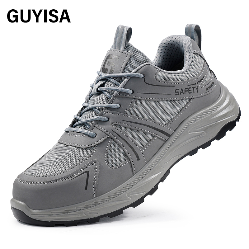 GUYISA  Gray leisure series European standard steel toe solid double - density polyurethane PU anti - smash anti - pierce safety shoes