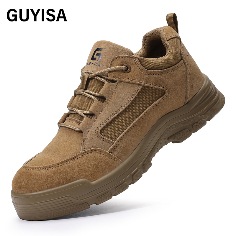 GUYISA  Brown up - to - standard plastic toe cap 10KV insulated anti - smash anti - pierce foot protection shoes