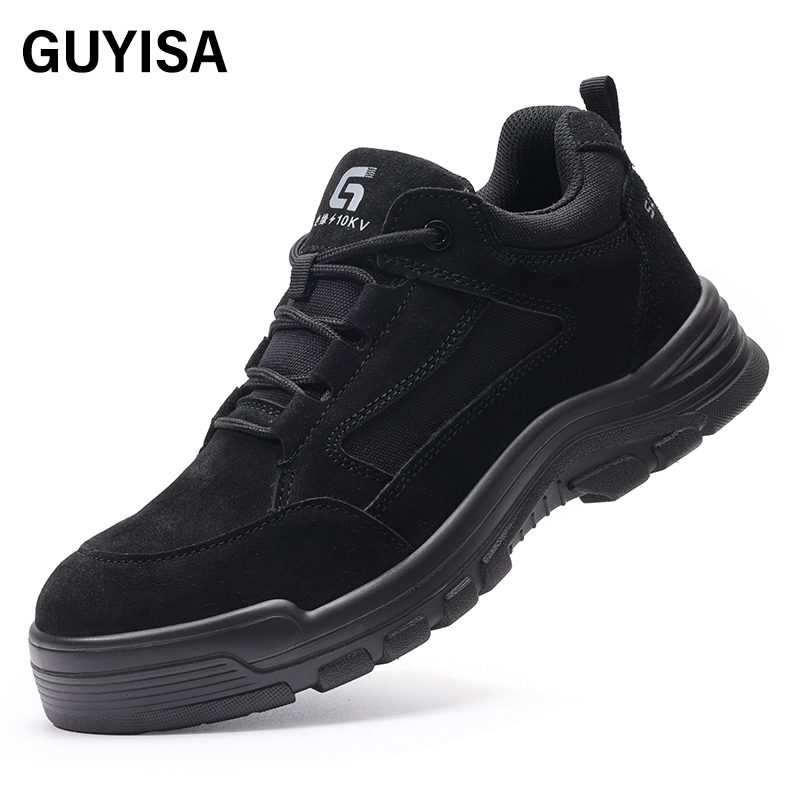 GUYISA   Black suede up - to - standard plastic toe cap 10KV insulated anti - smash anti - pierce foot protection shoes）