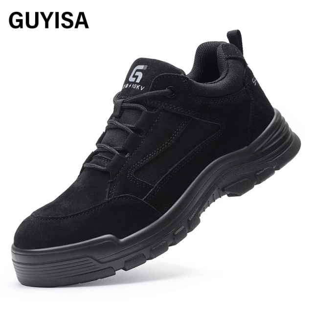 GUYISA   Black suede up - to - standard plastic toe cap 10KV insulated anti - smash anti - pierce foot protection shoes）