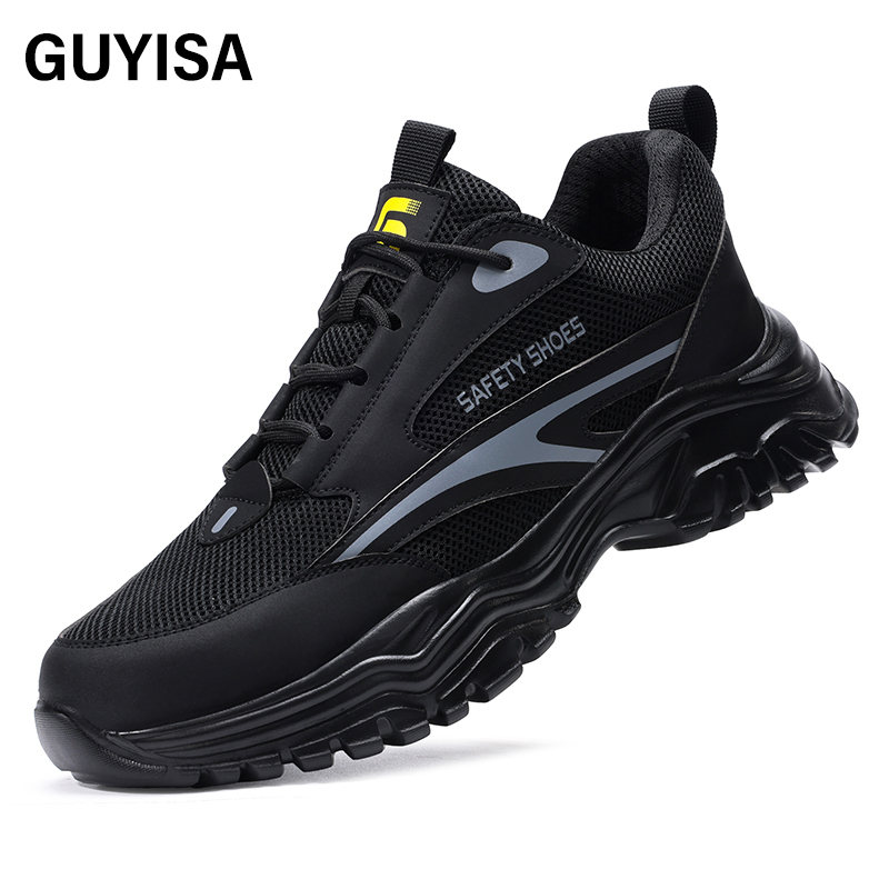 GUYISA  Black sports series European standard steel toe anti - smash anti - pierce foot protection shoes