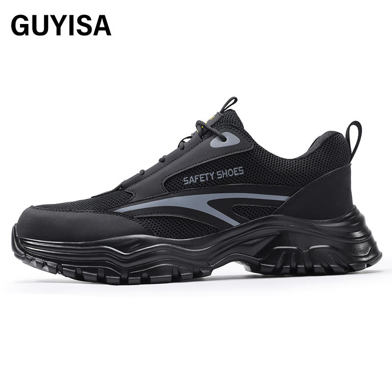 GUYISA  Black sports series European standard steel toe anti - smash anti - pierce foot protection shoes
