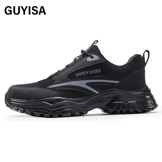 GUYISA  Black sports series European standard steel toe anti - smash anti - pierce foot protection shoes