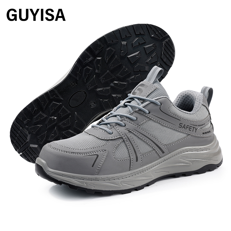 GUYISA  Gray leisure series European standard steel toe solid double - density polyurethane PU anti - smash anti - pierce safety shoes