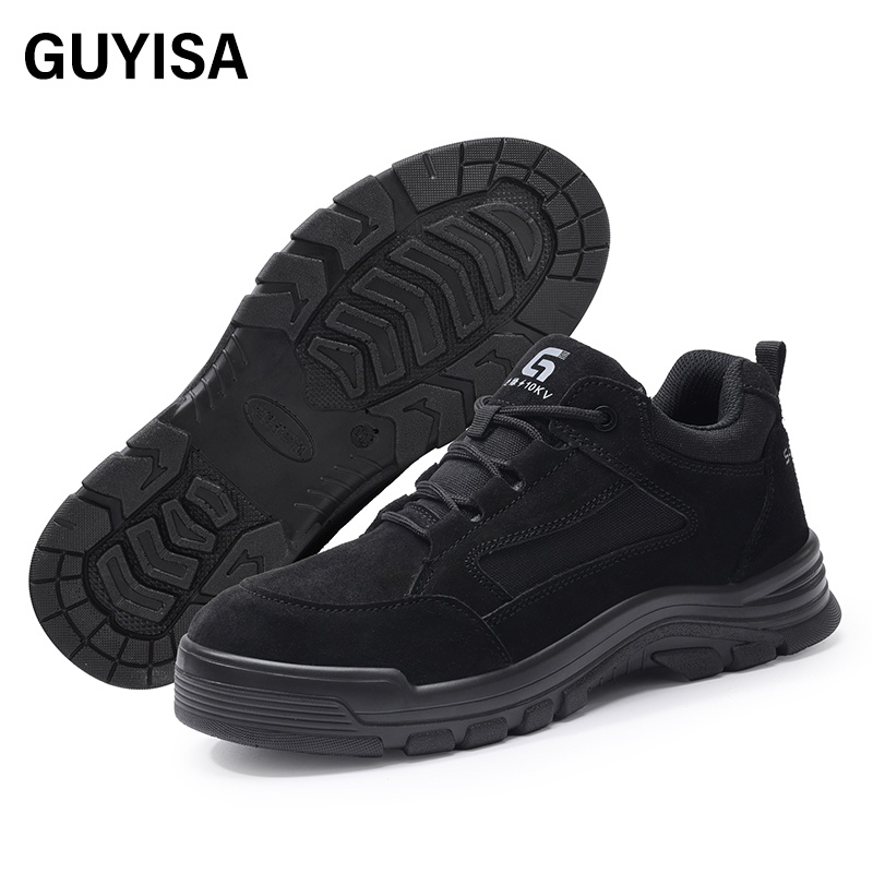 GUYISA   Black suede up - to - standard plastic toe cap 10KV insulated anti - smash anti - pierce foot protection shoes）