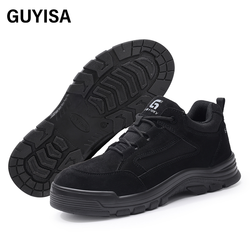GUYISA   Black suede up - to - standard plastic toe cap 10KV insulated anti - smash anti - pierce foot protection shoes）