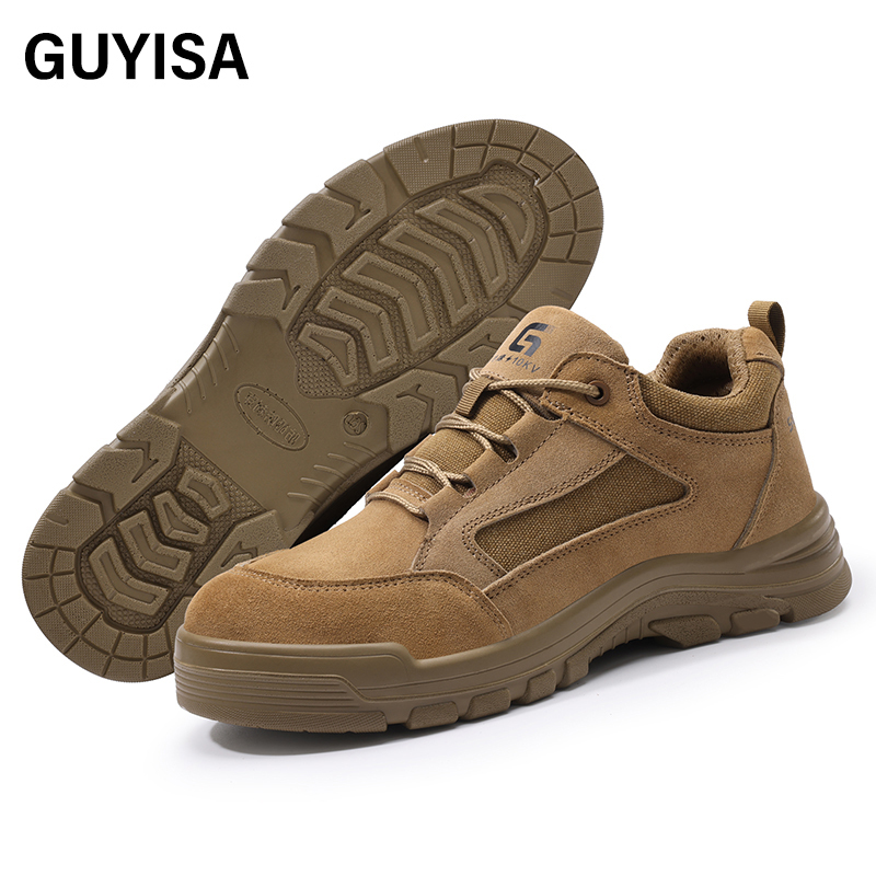 GUYISA  Brown up - to - standard plastic toe cap 10KV insulated anti - smash anti - pierce foot protection shoes