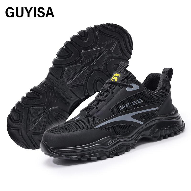 GUYISA  Black sports series European standard steel toe anti - smash anti - pierce foot protection shoes