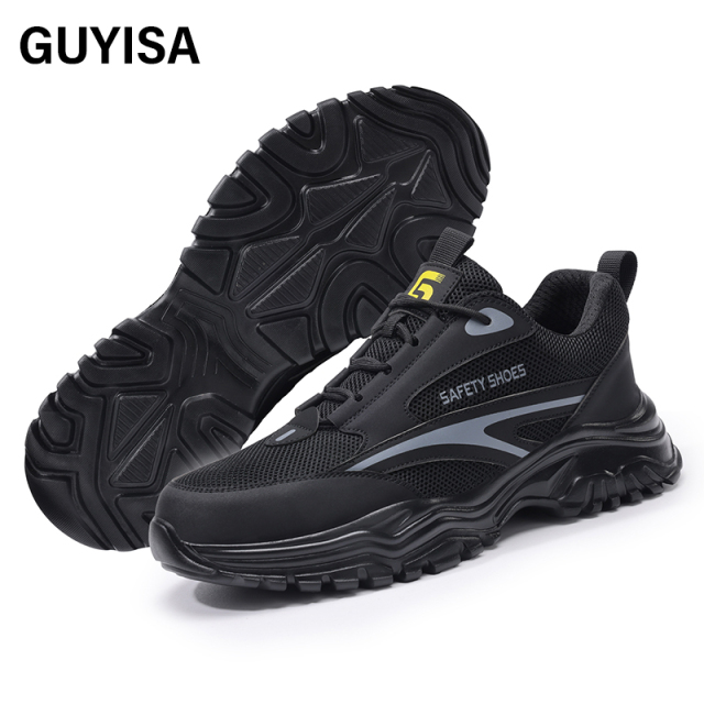 GUYISA  Black sports series European standard steel toe anti - smash anti - pierce foot protection shoes