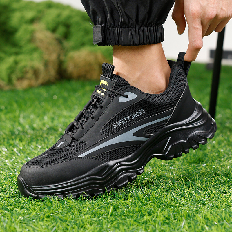GUYISA  Black sports series European standard steel toe anti - smash anti - pierce foot protection shoes