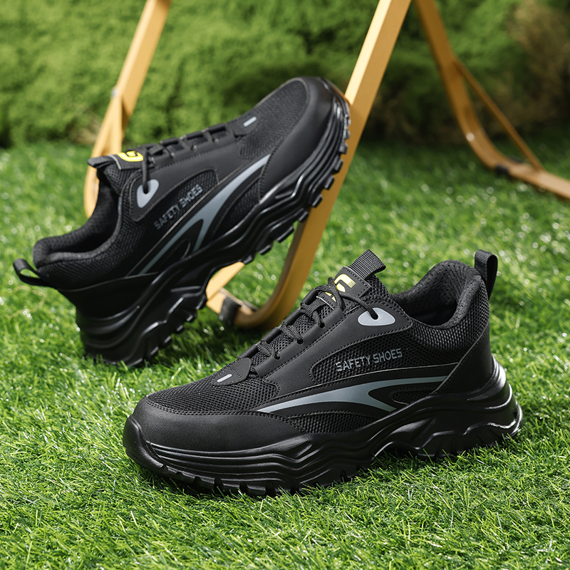 GUYISA  Black sports series European standard steel toe anti - smash anti - pierce foot protection shoes