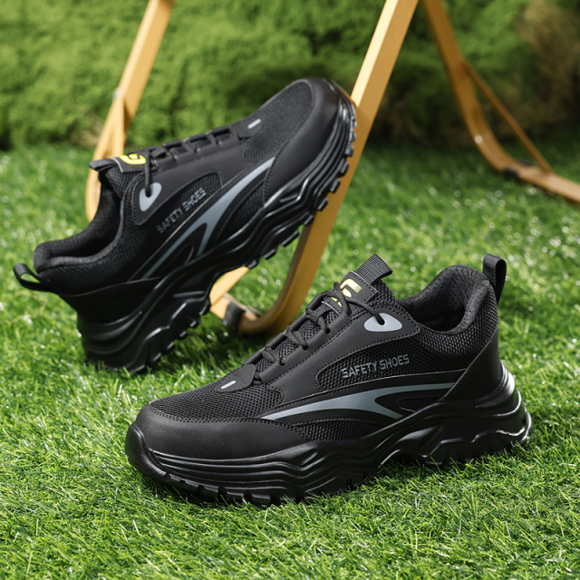 GUYISA  Black sports series European standard steel toe anti - smash anti - pierce foot protection shoes
