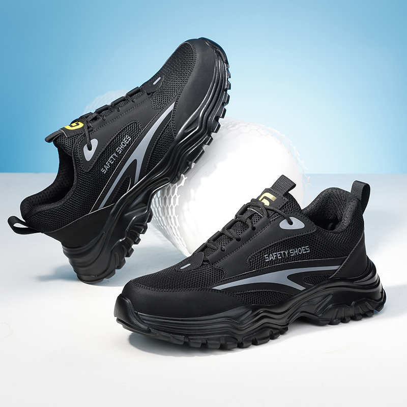 GUYISA  Black sports series European standard steel toe anti - smash anti - pierce foot protection shoes