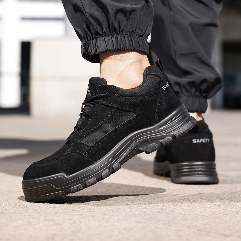 GUYISA   Black suede up - to - standard plastic toe cap 10KV insulated anti - smash anti - pierce foot protection shoes）