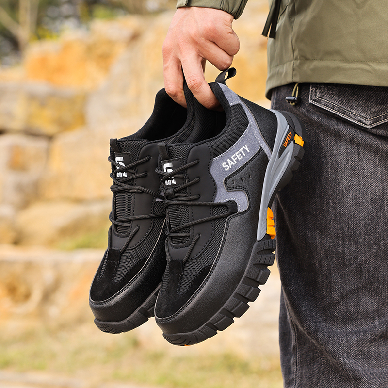 GUYISA Black new European standard steel toe cap rubber sole anti - smash anti - pierce anti - static safety shoes