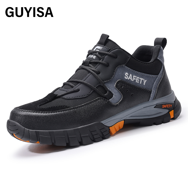GUYISA Black new European standard steel toe cap rubber sole anti - smash anti - pierce anti - static safety shoes