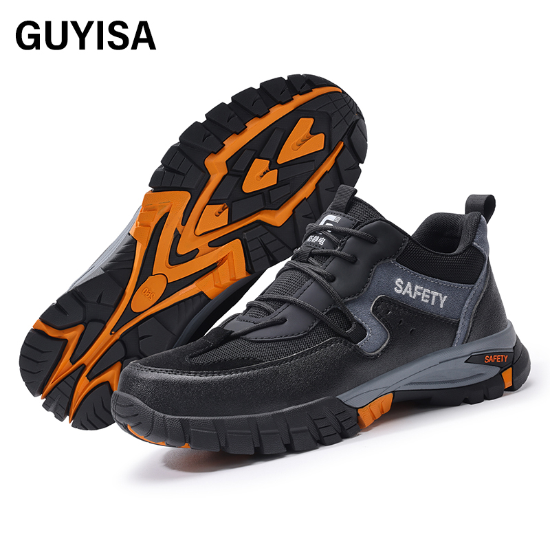 GUYISA Black new European standard steel toe cap rubber sole anti - smash anti - pierce anti - static safety shoes