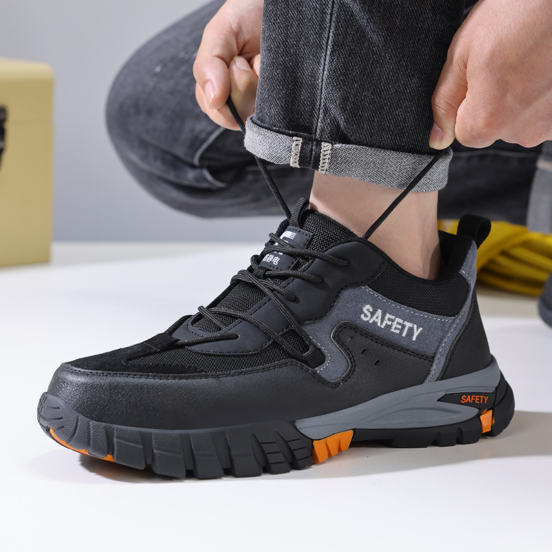 GUYISA Black new European standard steel toe cap rubber sole anti - smash anti - pierce anti - static safety shoes