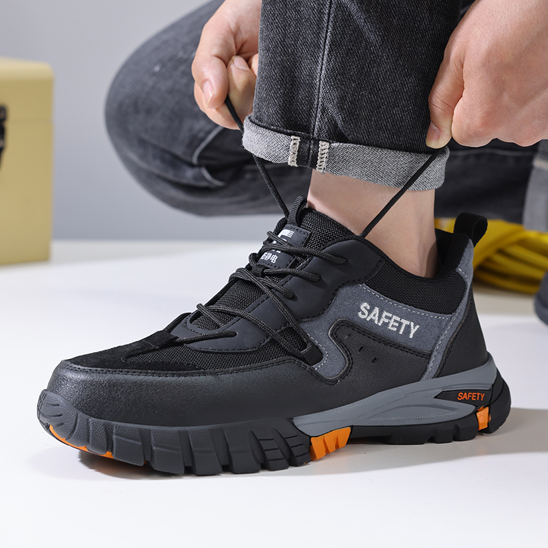GUYISA Black new European standard steel toe cap rubber sole anti - smash anti - pierce anti - static safety shoes