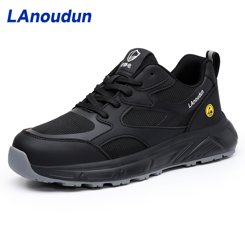 LAnoudun Black Safety Shoes Anti-static Safety Shoes Microfiber Upper Fashion  Safety Shoes