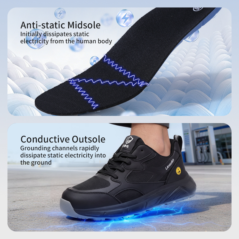 LAnoudun Black Safety Shoes Anti-static Safety Shoes Microfiber Upper Fashion  Safety Shoes