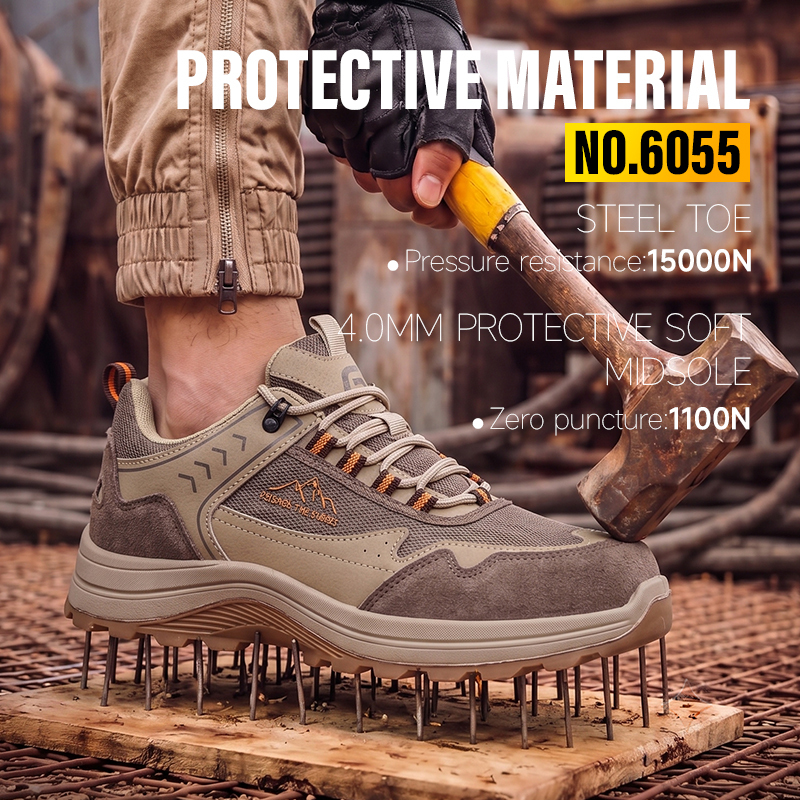 GUYISA 6055 Brown Work Safety Shoes Steel Toe Anti-Puncture Solid Dual Density PU Sole