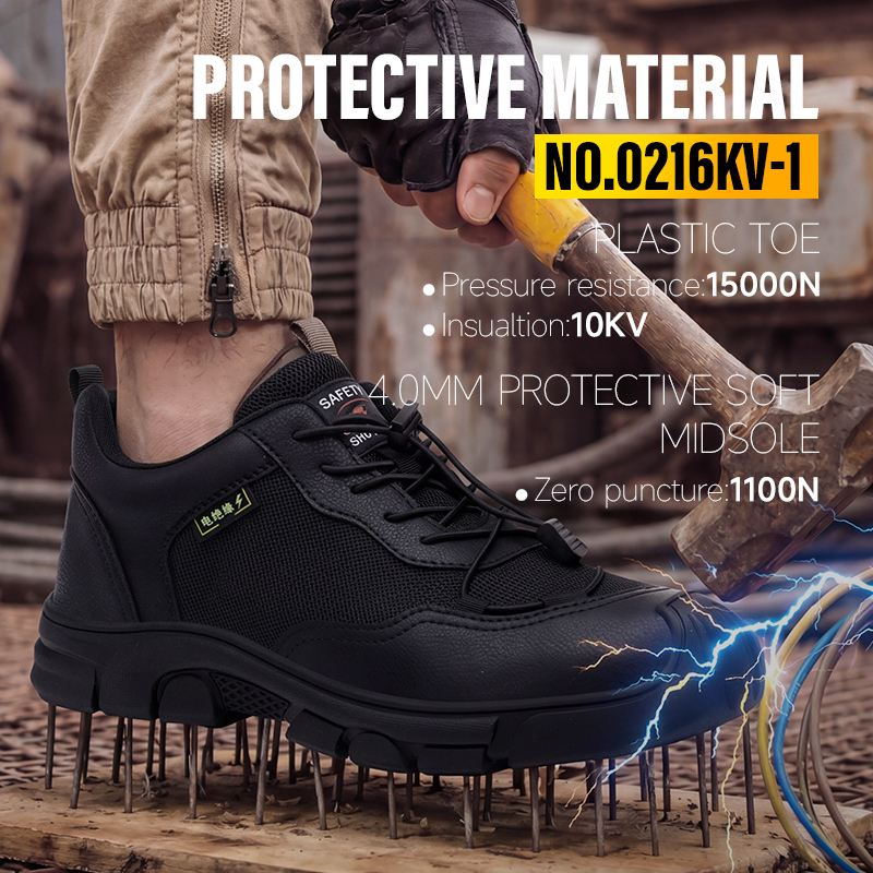 GUYISA 0216KV Black Casual Safety Shoes 10KV Insulated Anti-smash Anti-puncture Work Boots