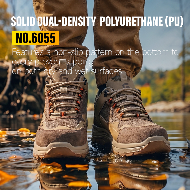 GUYISA 6055 Brown Work Safety Shoes Steel Toe Anti-Puncture Solid Dual Density PU Sole