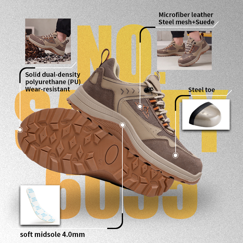 GUYISA 6055 Brown Work Safety Shoes Steel Toe Anti-Puncture Solid Dual Density PU Sole