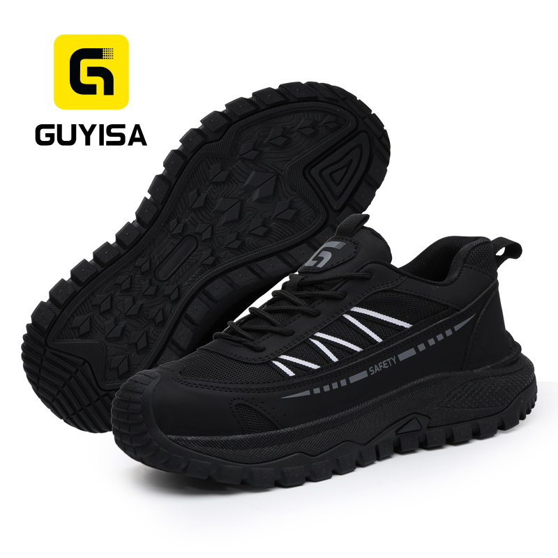 GUYISA 6021BK European Standard Steel Toe Work Shoes Anti Impact Anti Penetration Casual Footwear