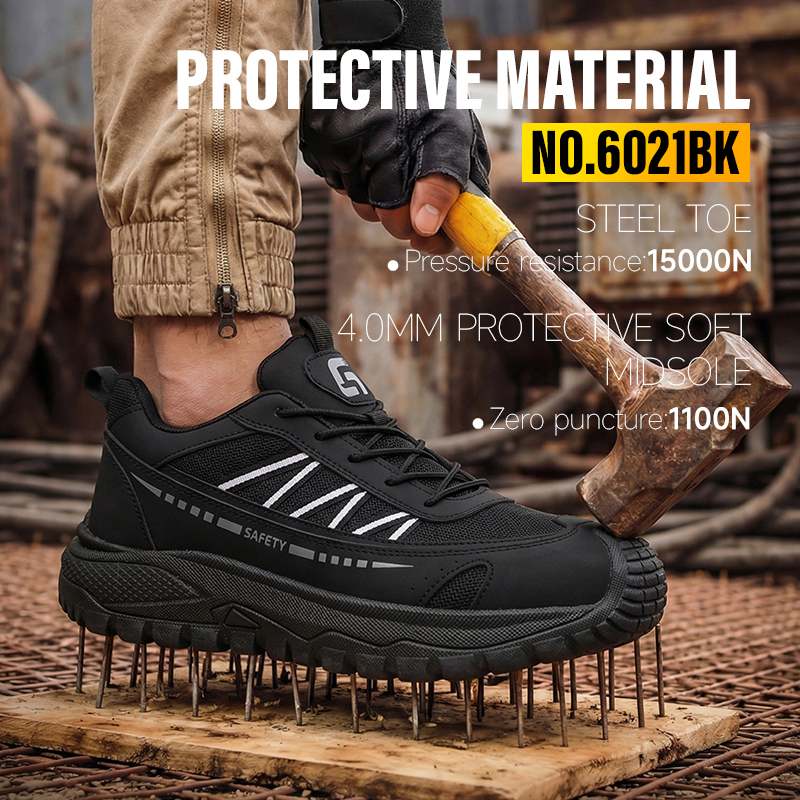 GUYISA 6021BK European Standard Steel Toe Work Shoes Anti Impact Anti Penetration Casual Footwear