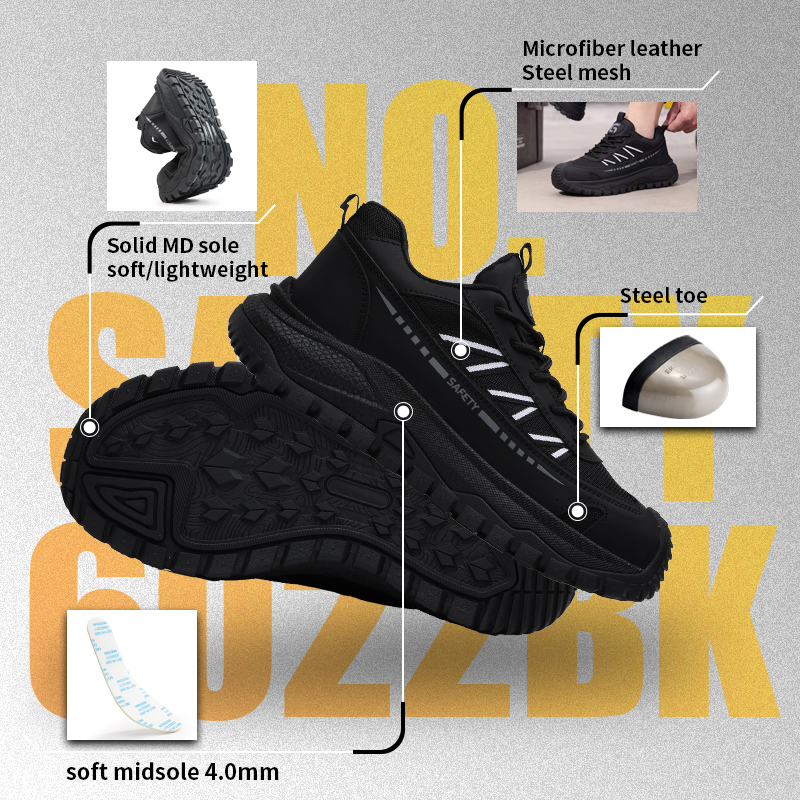 GUYISA 6021BK European Standard Steel Toe Work Shoes Anti Impact Anti Penetration Casual Footwear