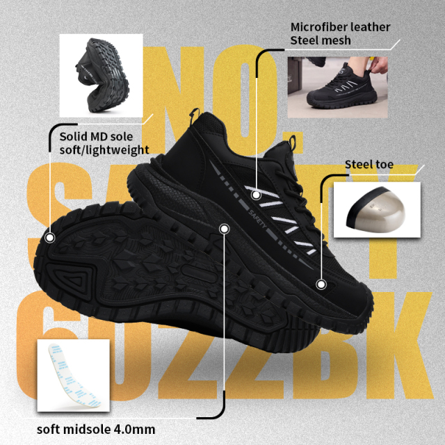 GUYISA 6021BK European Standard Steel Toe Work Shoes Anti Impact Anti Penetration Casual Footwear