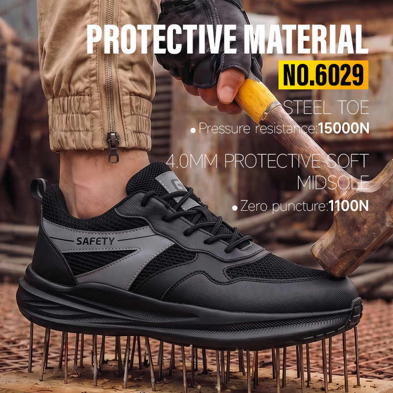GUYISA 6029 Sport Safety Shoes, European Standard Steel Toe Work Boots, Puncture & Crush Proof Wide Toe Box Safety Footwear