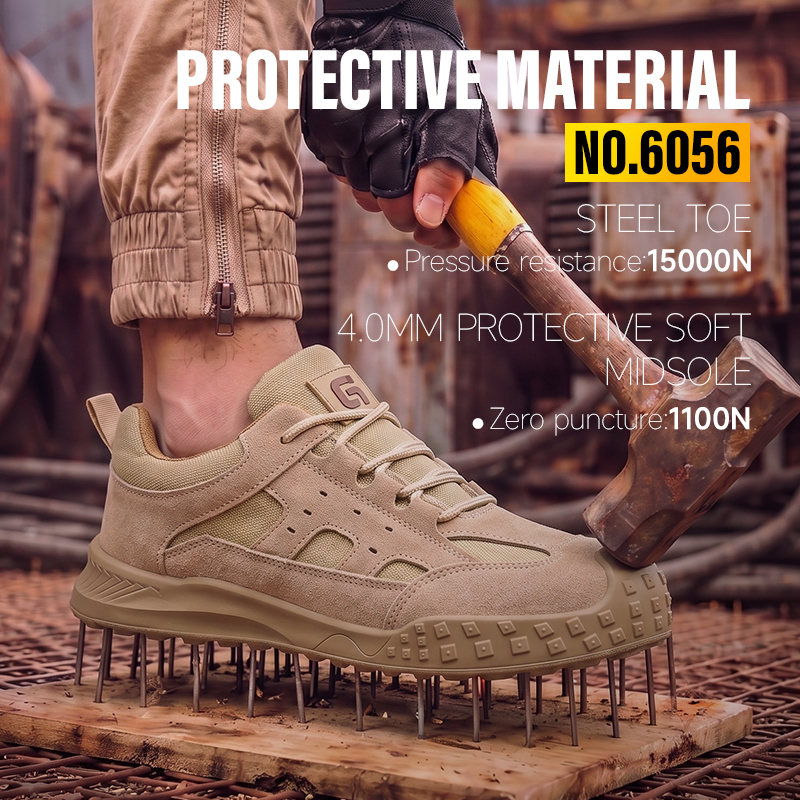 GUYISA 6056 Work Safety Shoes, EN Standard Steel Toe Anti-smash Anti-puncture Suede & Canvas Shoes, Solid Dual Density PU Sole Industrial Footwear