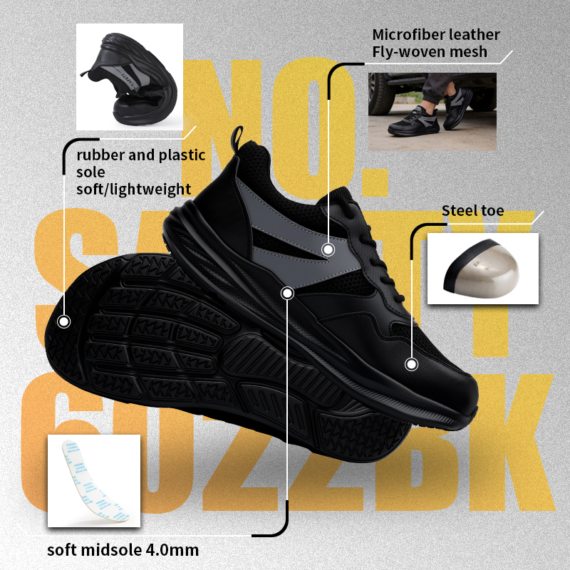 GUYISA 6029 Sport Safety Shoes, European Standard Steel Toe Work Boots, Puncture & Crush Proof Wide Toe Box Safety Footwear