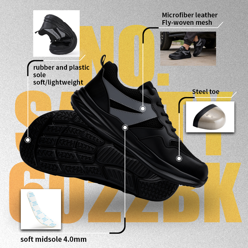 GUYISA 6029 Sport Safety Shoes, European Standard Steel Toe Work Boots, Puncture & Crush Proof Wide Toe Box Safety Footwear