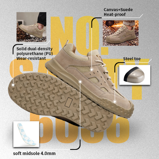 GUYISA 6056 Work Safety Shoes, EN Standard Steel Toe Anti-smash Anti-puncture Suede & Canvas Shoes, Solid Dual Density PU Sole Industrial Footwear